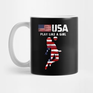 USA Play Like a Girl Soccer Football USA Flag Soccer Girl Mug